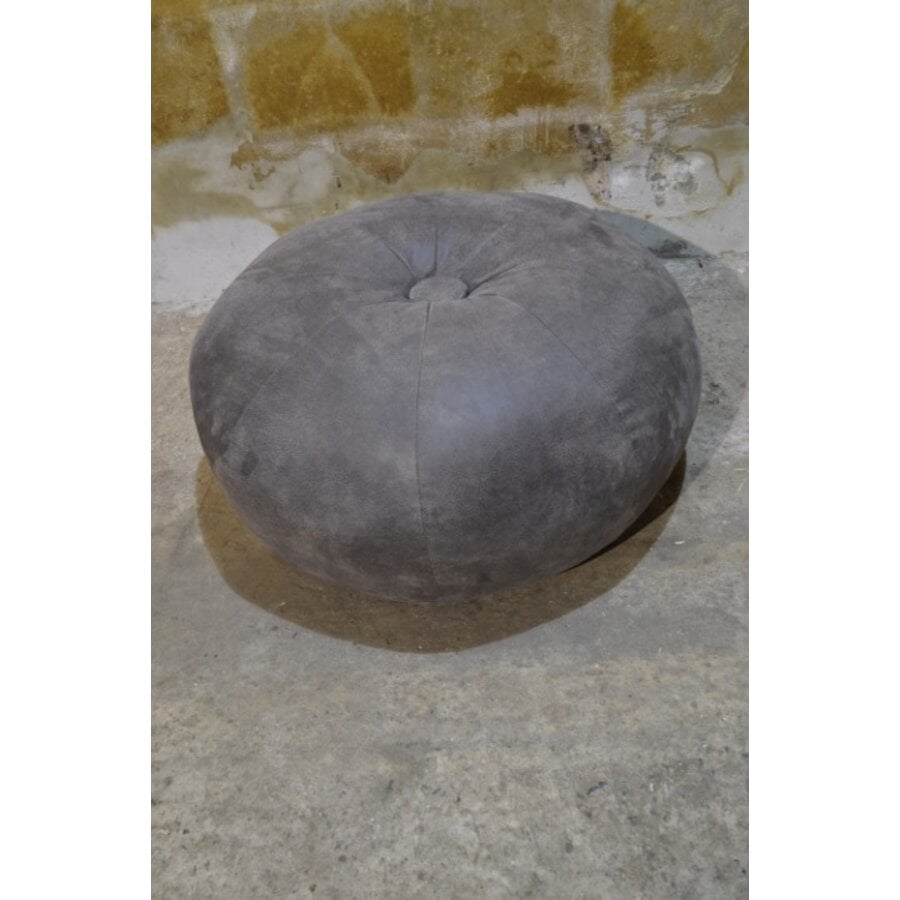 Tweedehands ronde nubuck poef Ø73 cm – Luxe zitmeubel-2