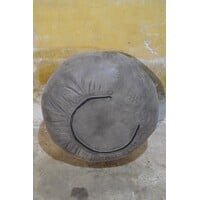 thumb-Tweedehands ronde nubuck poef Ø73 cm – Luxe zitmeubel-5