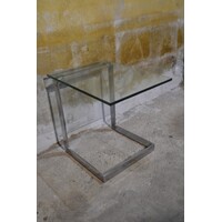 thumb-Gebra bijzettafel met glasplaat – Verchroomd metalen design jaren 80-1