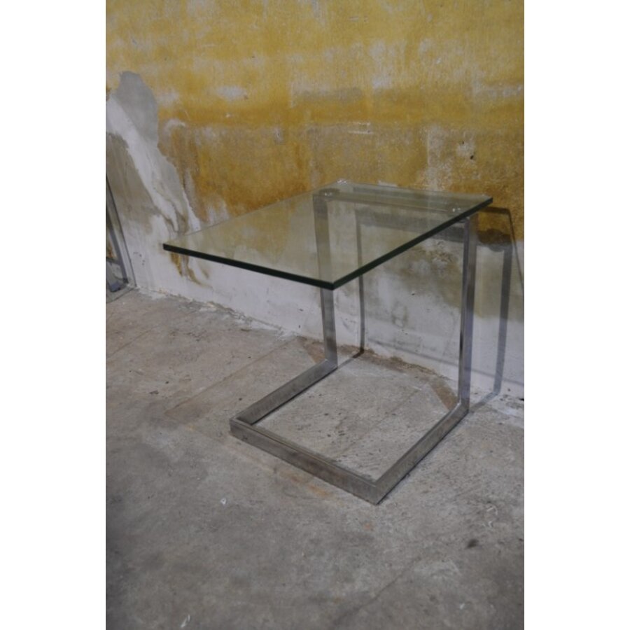 Gebra bijzettafel met glasplaat – Verchroomd metalen design jaren 80-2
