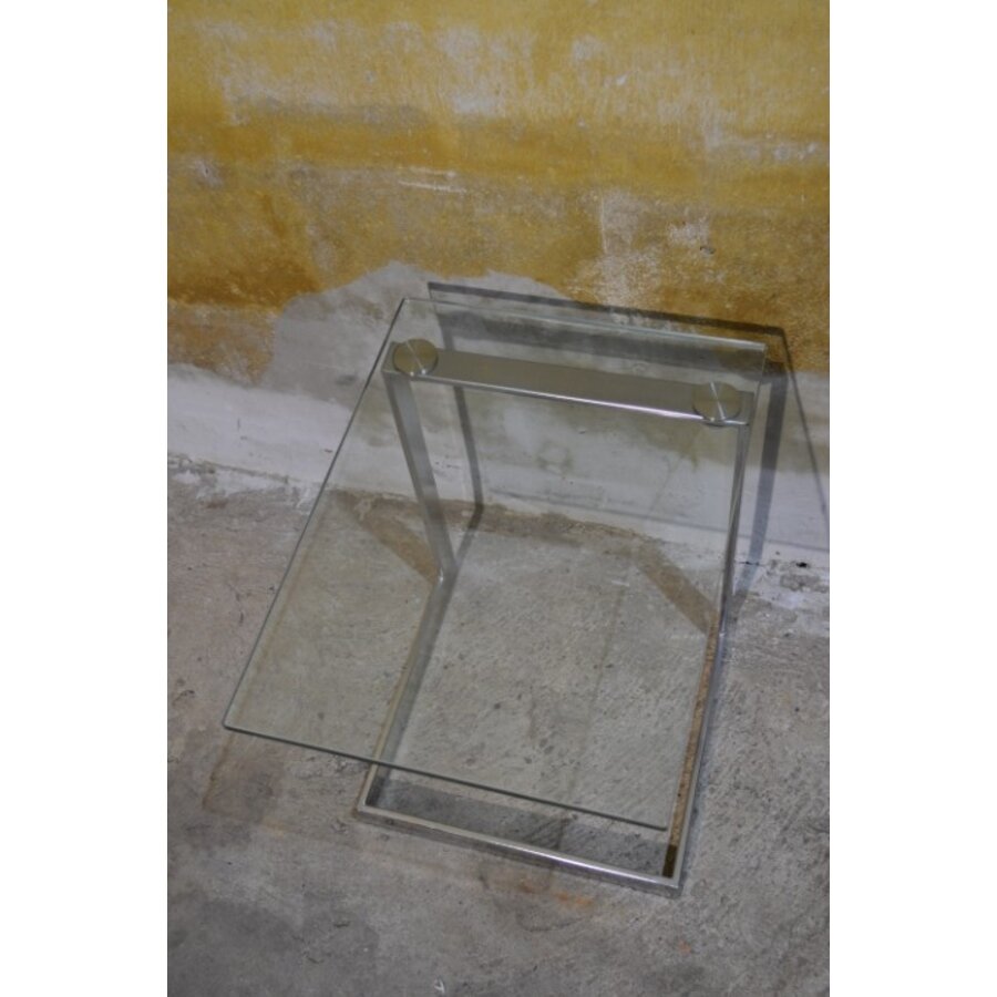 Gebra bijzettafel met glasplaat – Verchroomd metalen design jaren 80-3
