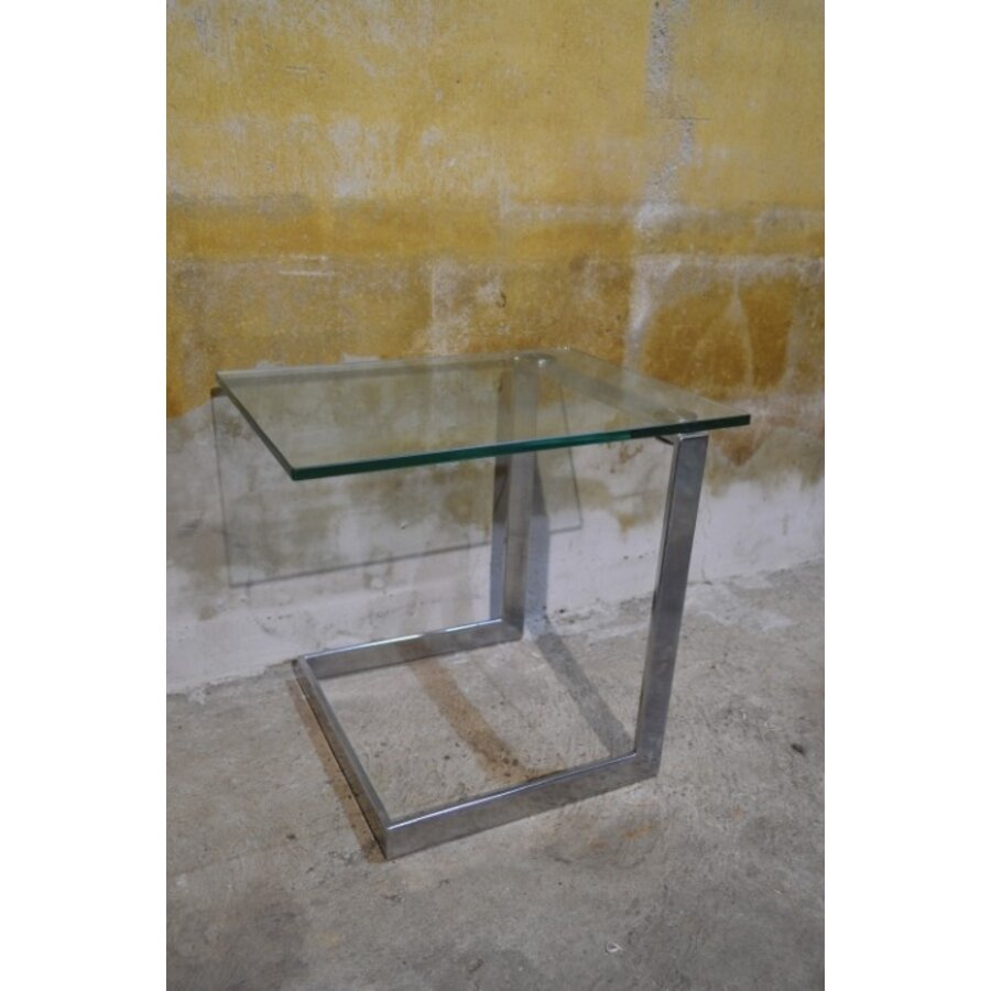 Gebra bijzettafel met glasplaat – Verchroomd metalen design jaren 80-4