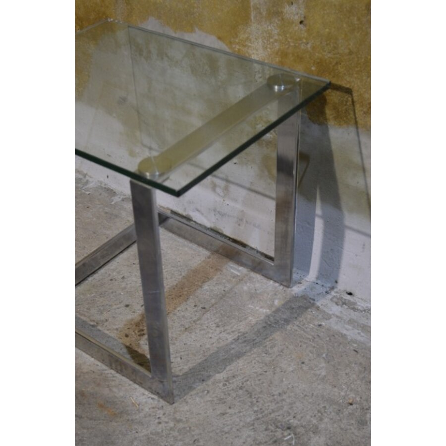 Gebra bijzettafel met glasplaat – Verchroomd metalen design jaren 80-5
