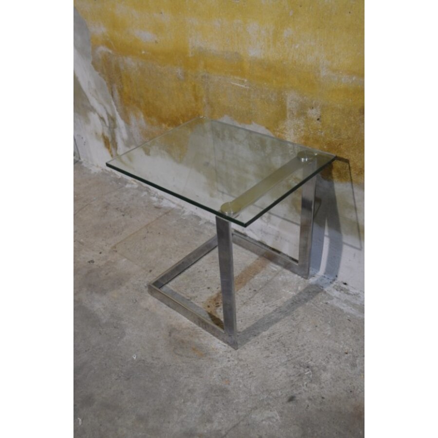 Gebra bijzettafel met glasplaat – Verchroomd metalen design jaren 80-6
