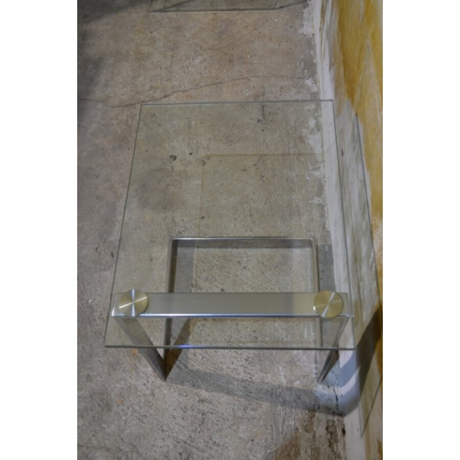 Gebra bijzettafel met glasplaat – Verchroomd metalen design jaren 80-7