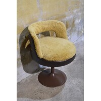 thumb-Retro tulpstoel met trompetvoet – Jaren 70 stoel met pluche zitting-1