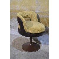 thumb-Retro tulpstoel met trompetvoet – Jaren 70 stoel met pluche zitting-6