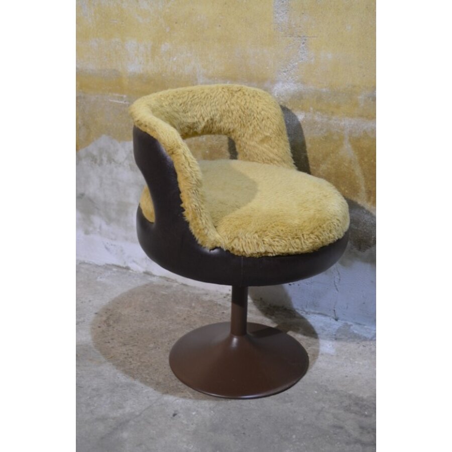 Retro tulpstoel met trompetvoet – Jaren 70 stoel met pluche zitting-6