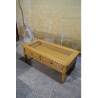 thumb-Massief eiken salontafel met glasplaat en lades – Dubbelzijdig te openen-2