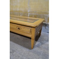 thumb-Massief eiken salontafel met glasplaat en lades – Dubbelzijdig te openen-4