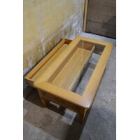 thumb-Massief eiken salontafel met glasplaat en lades – Dubbelzijdig te openen-6