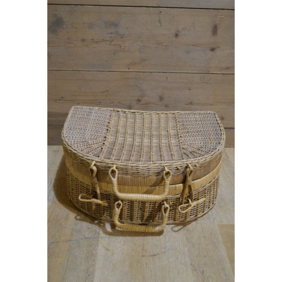 Vintage rotan picknickmand gevlochten-1