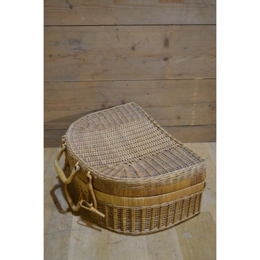 Vintage rotan picknickmand gevlochten-2