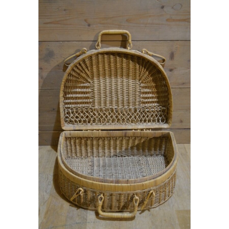 Vintage rotan picknickmand gevlochten-8