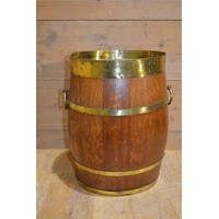 thumb-Ovaal eikenhouten ton met messing ringen vintage-2