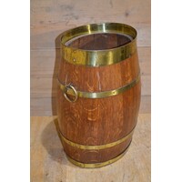 thumb-Ovaal eikenhouten ton met messing ringen vintage-1