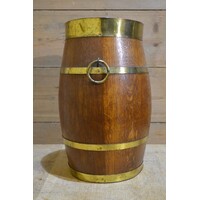 thumb-Ovaal eikenhouten ton met messing ringen vintage-3