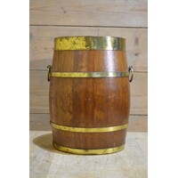 thumb-Ovaal eikenhouten ton met messing ringen vintage-4
