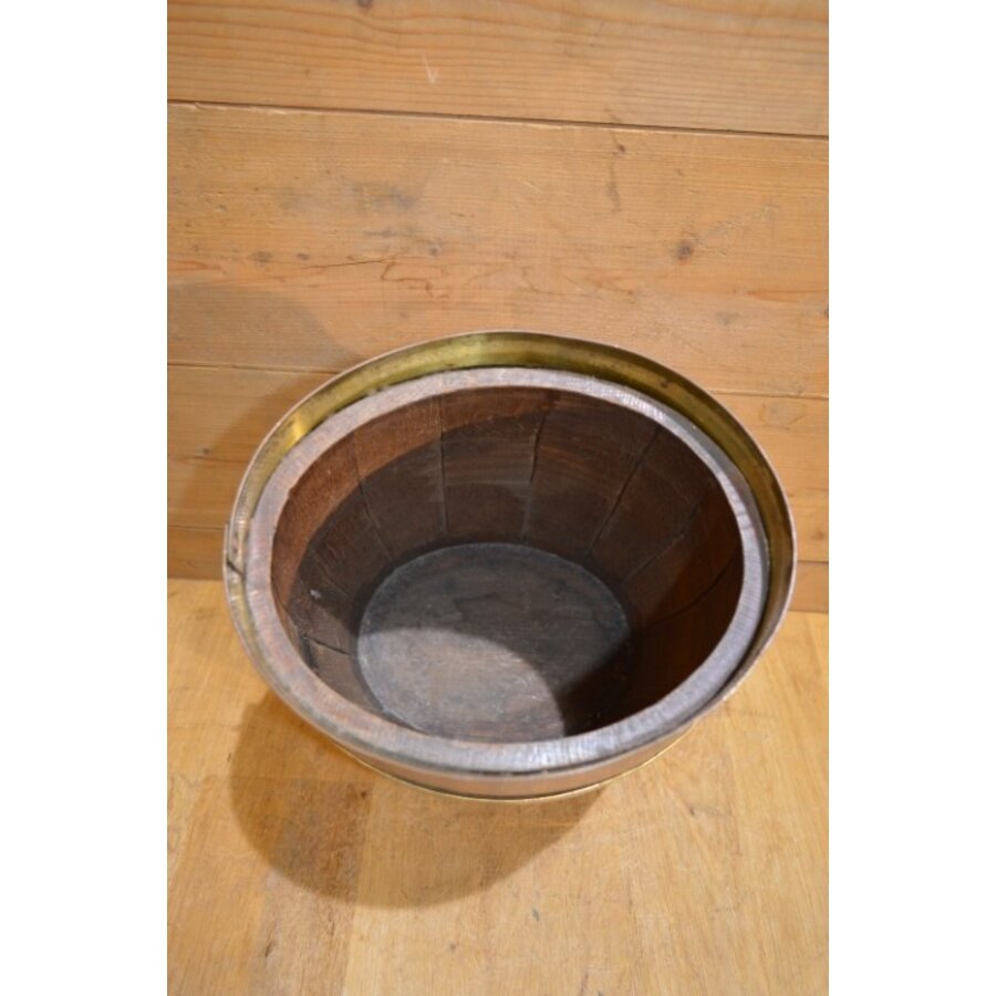 Ovaal eikenhouten ton met messing ringen vintage-5