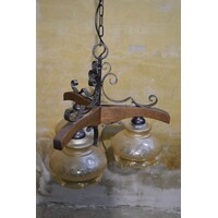 thumb-Eiken hanglamp met glas kapjes-2