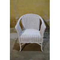 thumb-Witte rotan armstoel in chabby chic vintage stijl-3