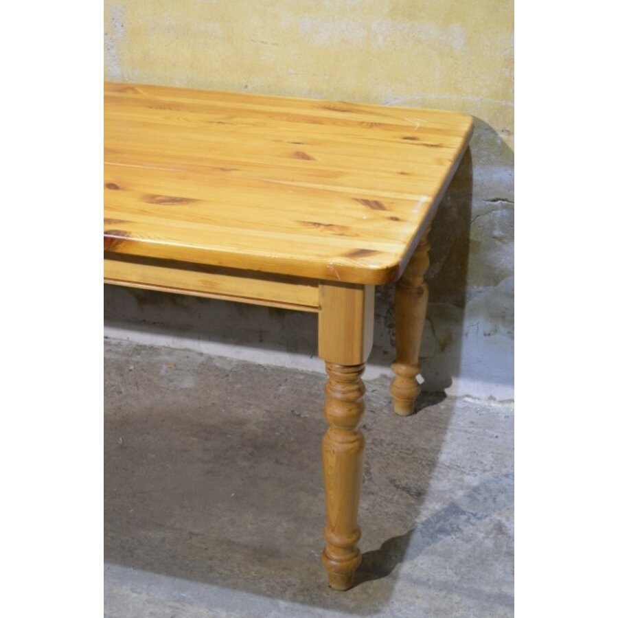 Massief grenen eettafel met gedraaide poten en lade-3