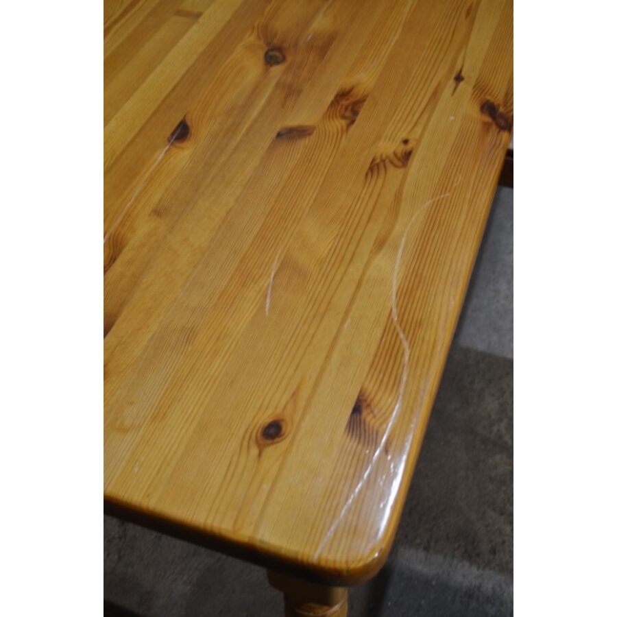 Massief grenen eettafel met gedraaide poten en lade-7