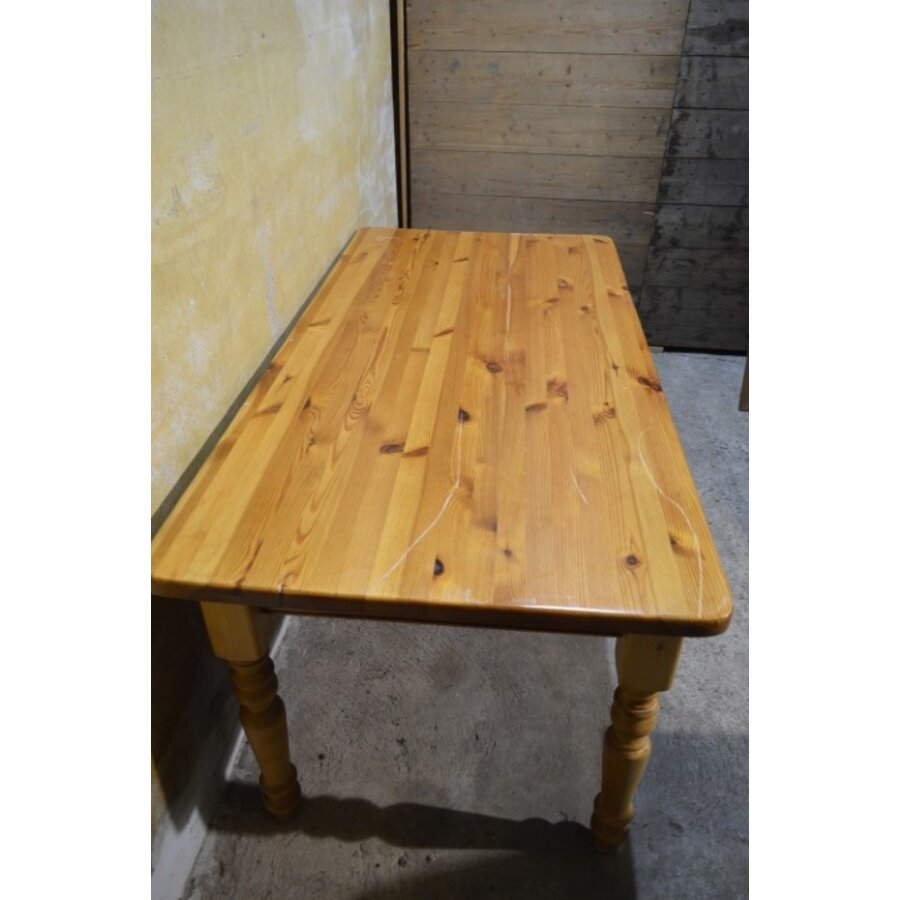 Massief grenen eettafel met gedraaide poten en lade-9