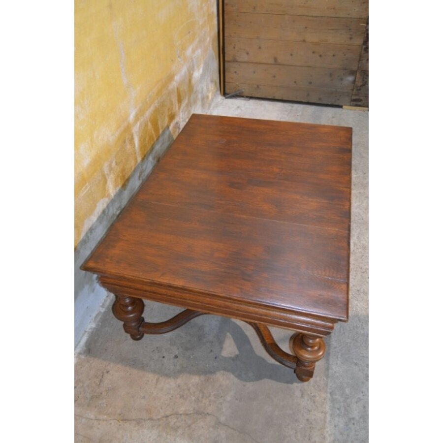 Franse eiken salontafel met gedraaide bolpoten-4