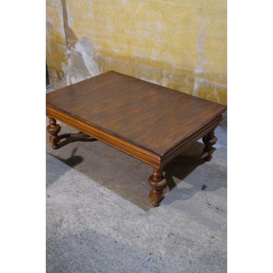 Franse eiken salontafel met gedraaide bolpoten-6