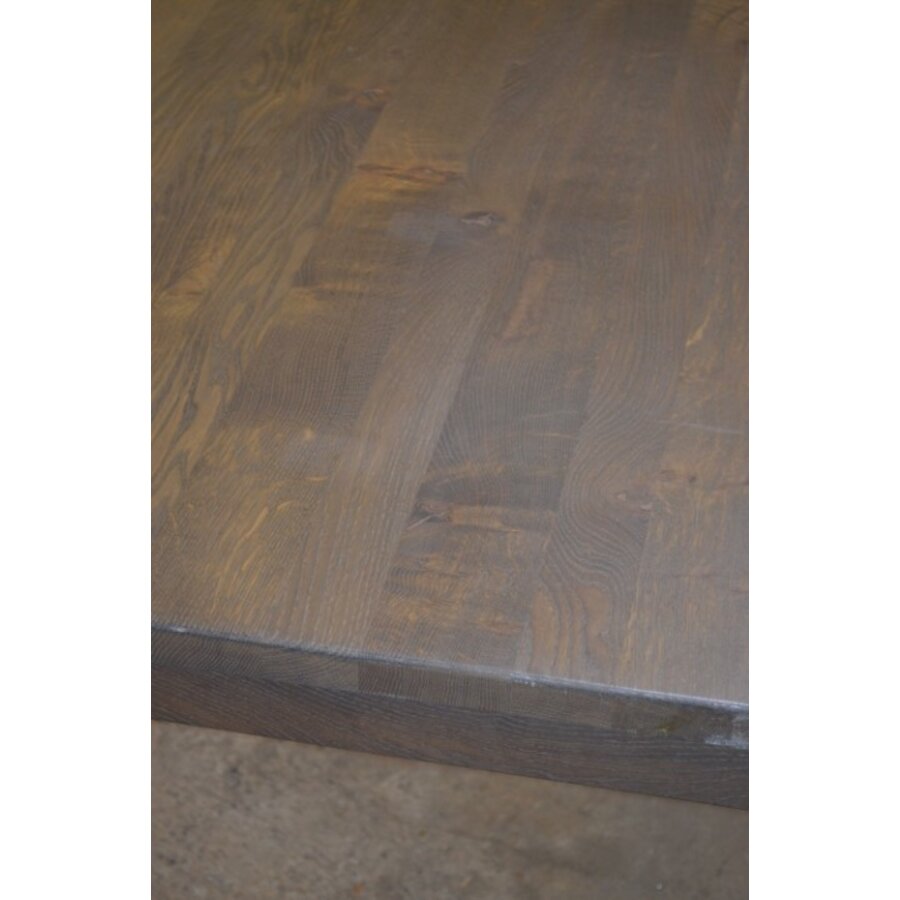 Massief eiken eettafel met metalen frame grey look-4