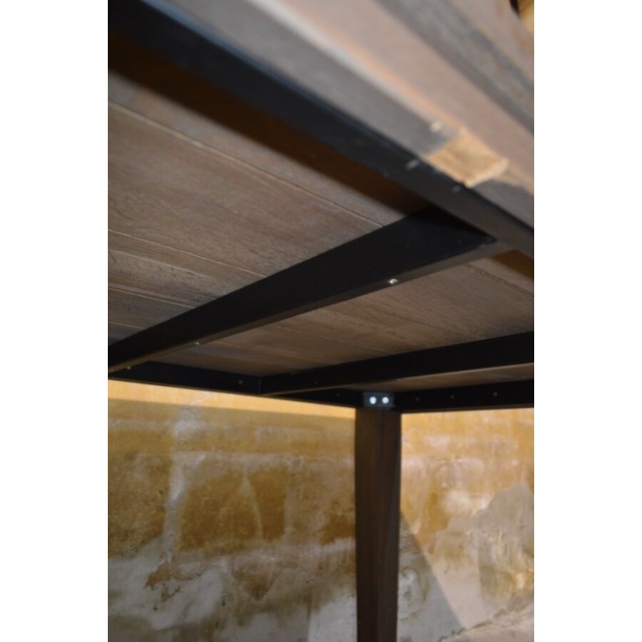 Massief eiken eettafel met metalen frame grey look-8
