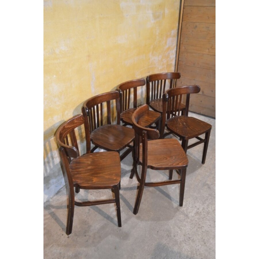 Set van 6 massief houten stapelbare caféstoelen-2