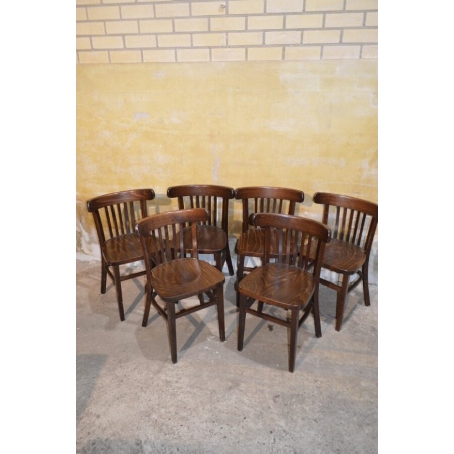 Set van 6 massief houten stapelbare caféstoelen-3