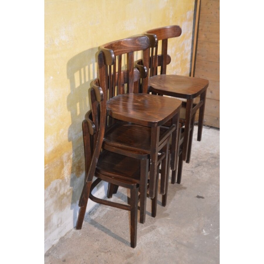 Set van 6 massief houten stapelbare caféstoelen-5
