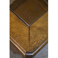 thumb-Vintage massief eiken bijzettafeltje met facet geslepen glazen blad-4