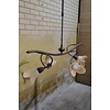 LoodsVol, Tweedehands Klassieke hanglamp kroonluchter van metaal met amberkleurig Murano glas