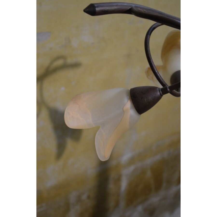 Klassieke hanglamp kroonluchter van metaal met amberkleurig Murano glas-2