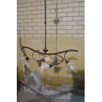 thumb-Klassieke hanglamp kroonluchter van metaal met amberkleurig Murano glas-3
