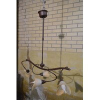 thumb-Klassieke hanglamp kroonluchter van metaal met amberkleurig Murano glas-4
