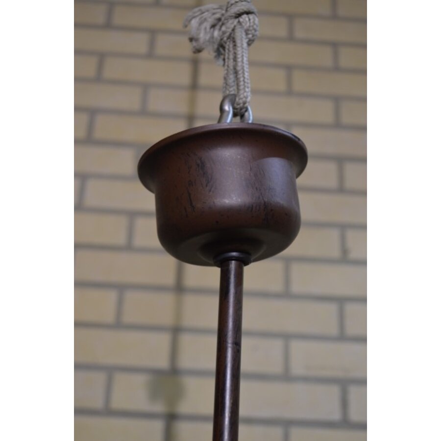 Klassieke hanglamp kroonluchter van metaal met amberkleurig Murano glas-7