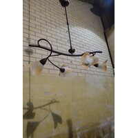 thumb-Klassieke hanglamp kroonluchter van metaal met amberkleurig Murano glas-8