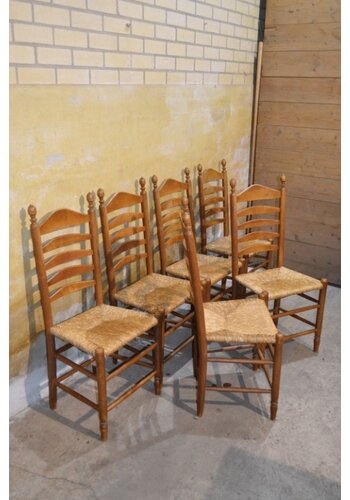 Oud Hollandse eiken knopstoelen set 6 