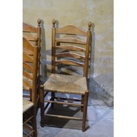 thumb-Set van 6 oud Hollandse eiken knopstoelen met biezen zitting en lattenrug-4