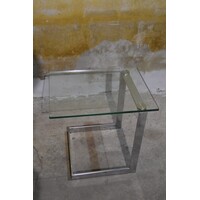 thumb-Vintage Gebra bijzettafel van metaal met glasplaat-2