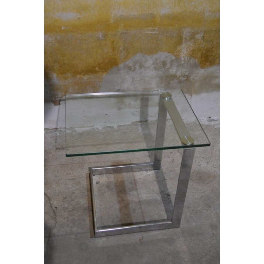 Vintage Gebra bijzettafel van metaal met glasplaat-2