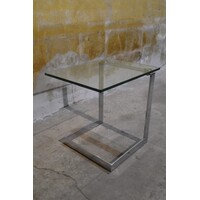 thumb-Vintage Gebra bijzettafel van metaal met glasplaat-1