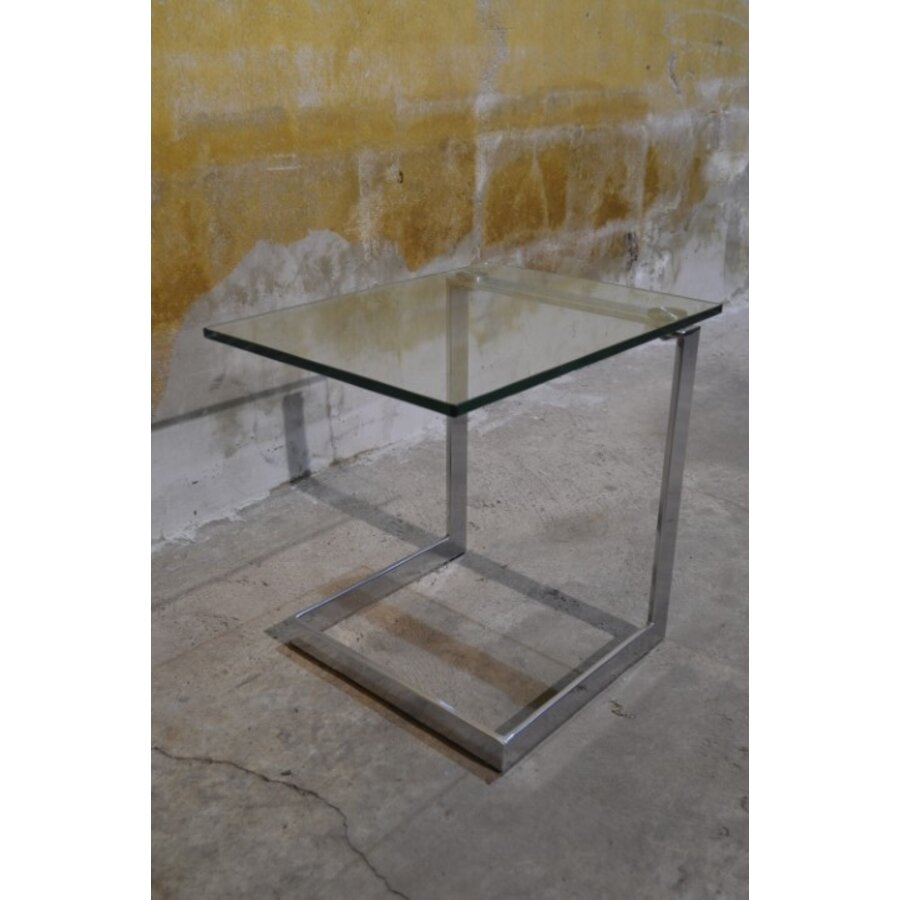 Vintage Gebra bijzettafel van metaal met glasplaat-1