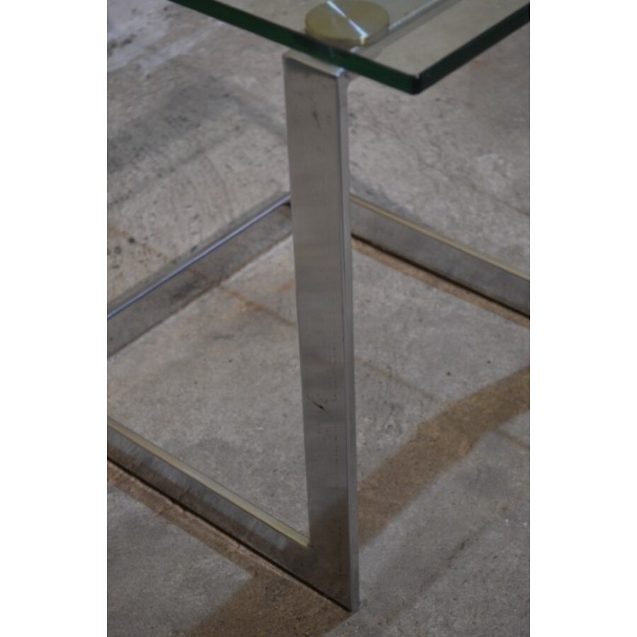 Vintage Gebra bijzettafel van metaal met glasplaat-4