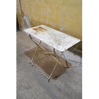 thumb-Antieke Franse bistrotafel van metaal en smeedijzer-1
